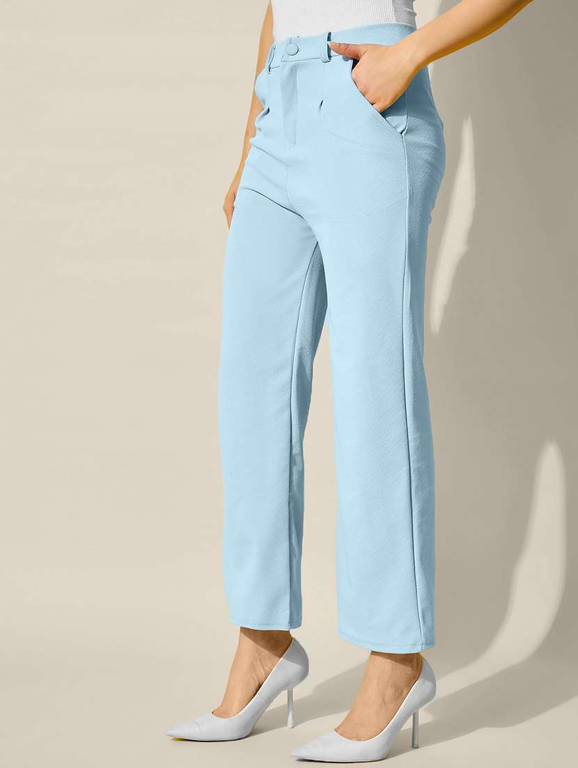women light blue solid high rise straight trouser - 21918821 - Standard Image - 1