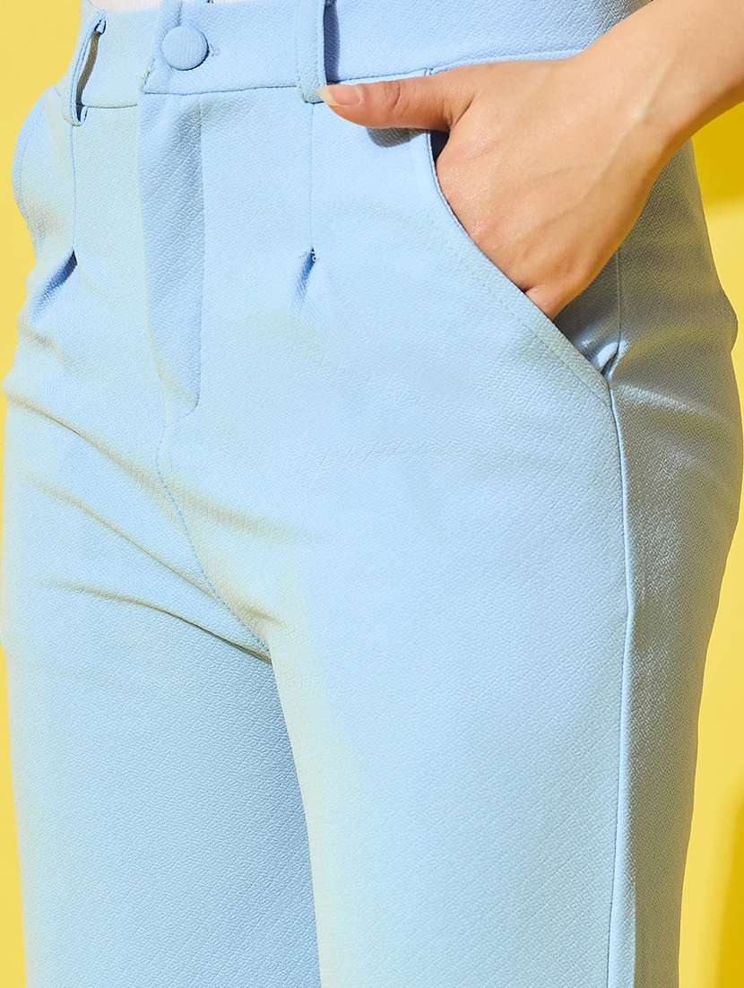 women light blue solid high rise straight trouser - 21918821 - Standard Image - 4