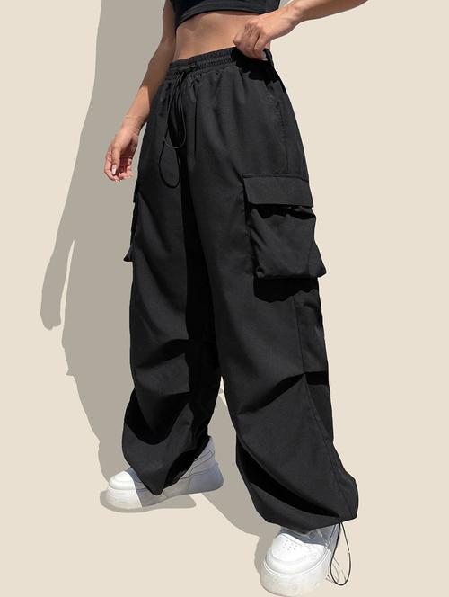 women solid high rise relaxed fit parachute pant - 21918822 - Standard Image - 0