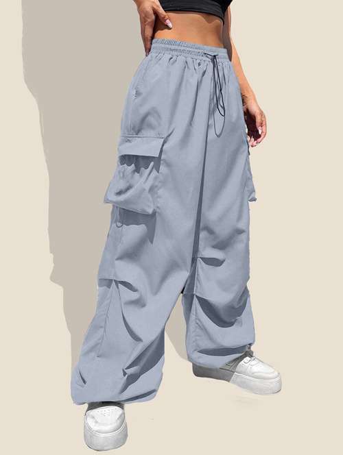 women solid high rise relaxed fit parachute pant - 21918823 -  Standard Image - 0