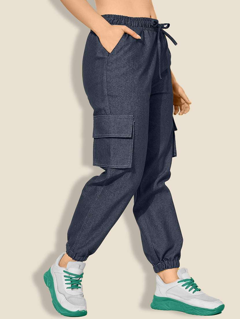 women navy blue denim jogger cargo - 21918825 - Standard Image - 1