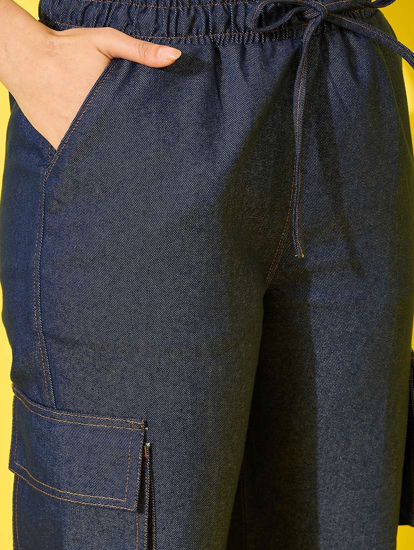 women navy blue denim jogger cargo - 21918825 - Standard Image - 4