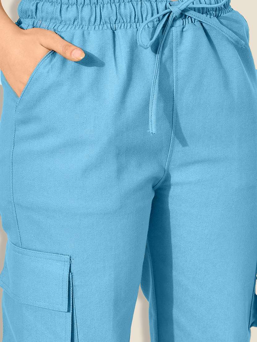 women blue solid denim jogger cargo - 21918826 - Standard Image - 4