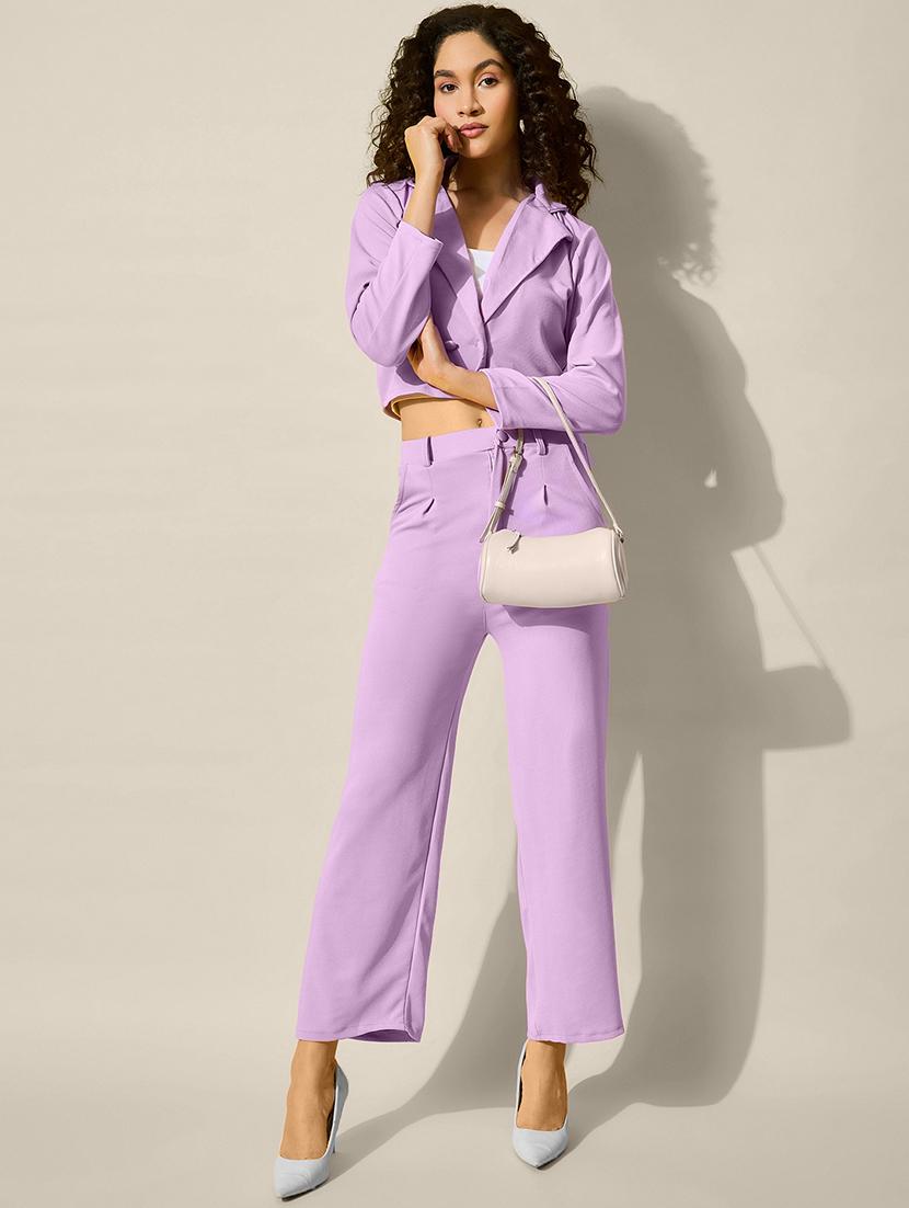 women lavender solid long sleeve crop blazer - 21918834 - Standard Image - 4