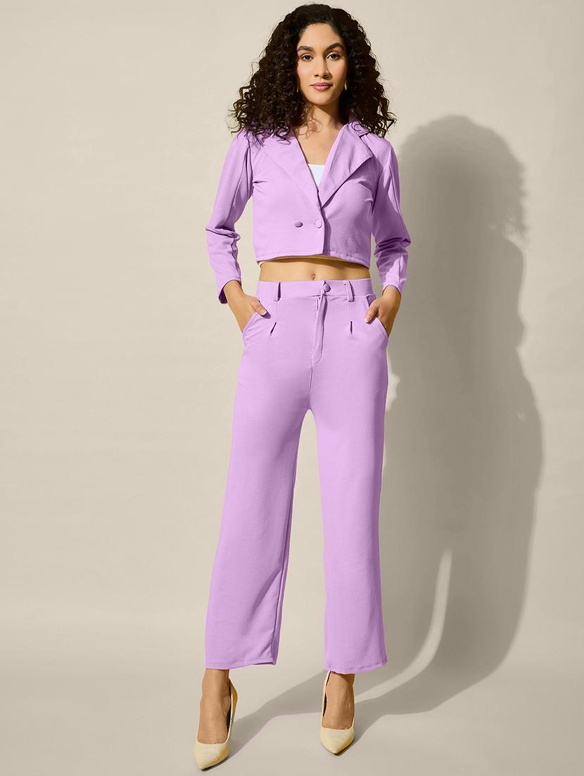 women solid crop blazer and trouser co-ord set - 21918839 - Standard Image - 1