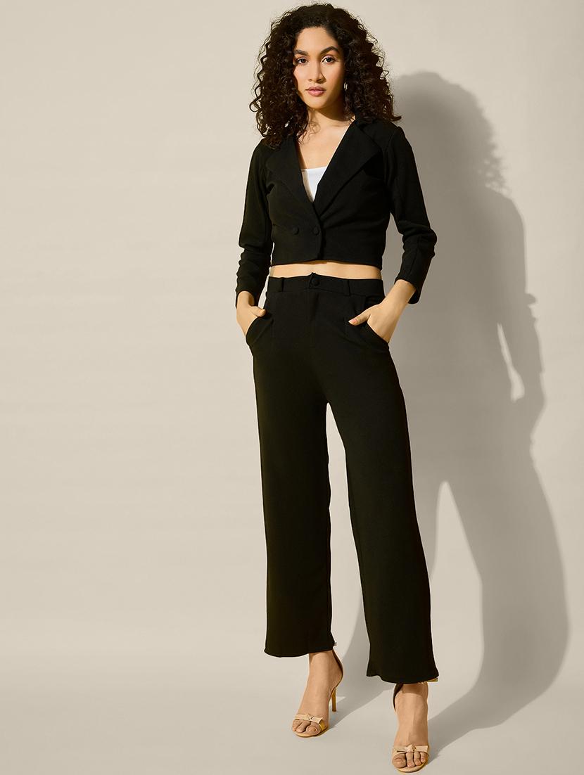 women solid crop blazer and trouser co-ord set - 21918841 - Standard Image - 1