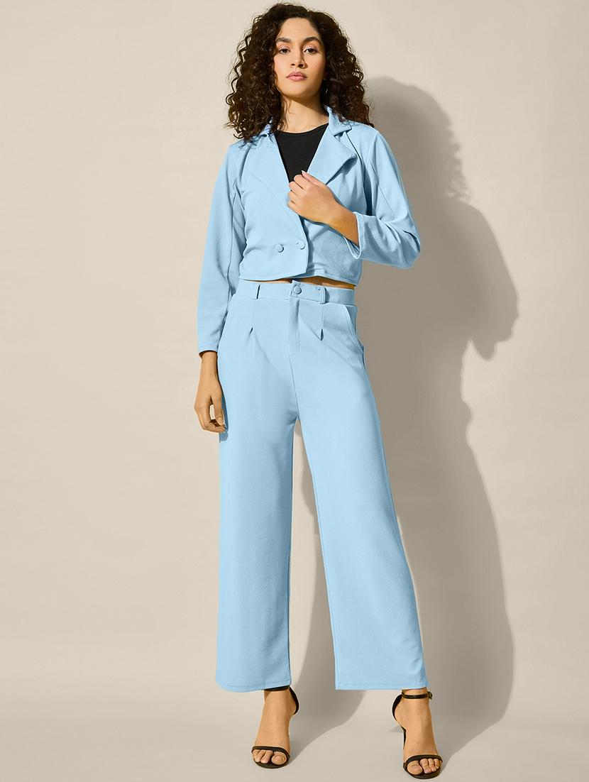 women solid crop blazer and trouser co-ord set - 21918843 - Standard Image - 1