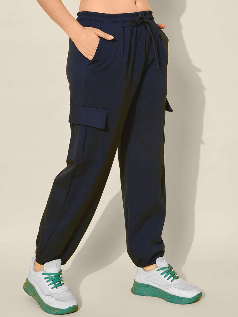 women solid relaxed fit cargo - 21918844 - Standard Image - 1