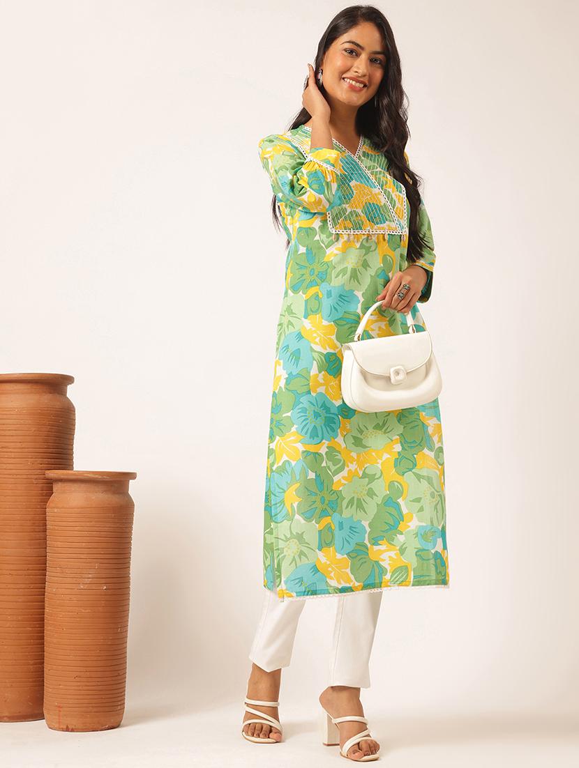 women three quarter sleeve straight kurta