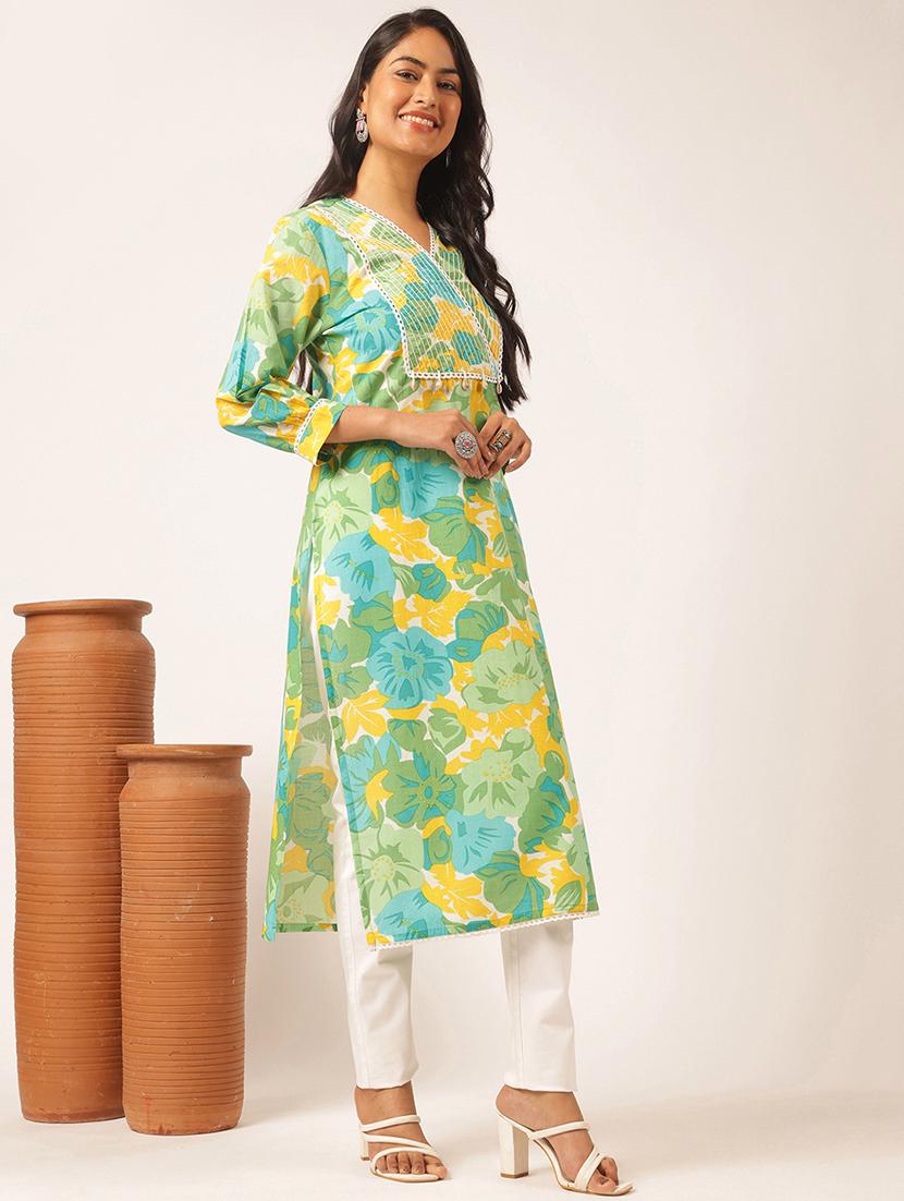 women three quarter sleeve straight kurta - 21918852 - Standard Image - 1