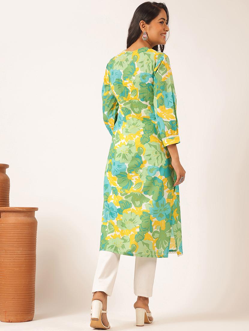 women three quarter sleeve straight kurta - 21918852 - Standard Image - 4