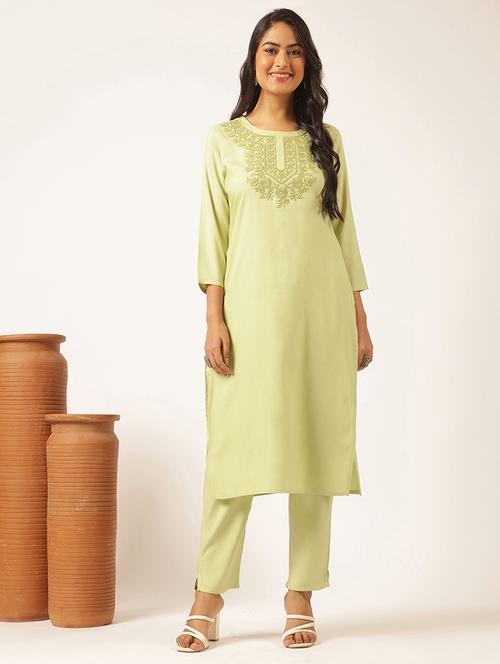 women three quarter sleeve kurta pant set - 21918862 -  Standard Image - 0