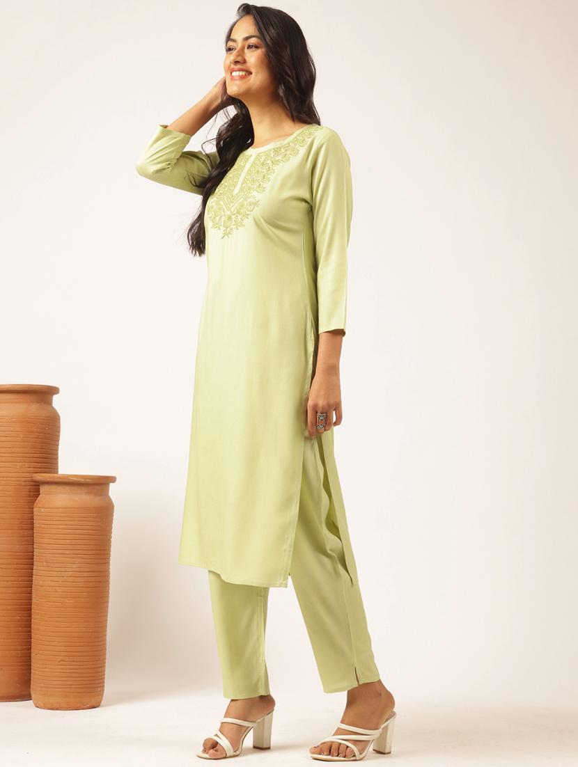 women three quarter sleeve kurta pant set - 21918862 - Standard Image - 1