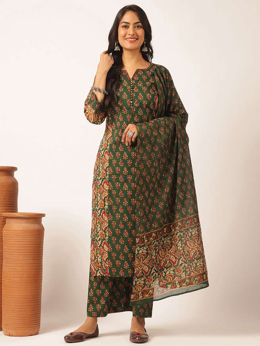women printed kurta and palazzo with dupatta 