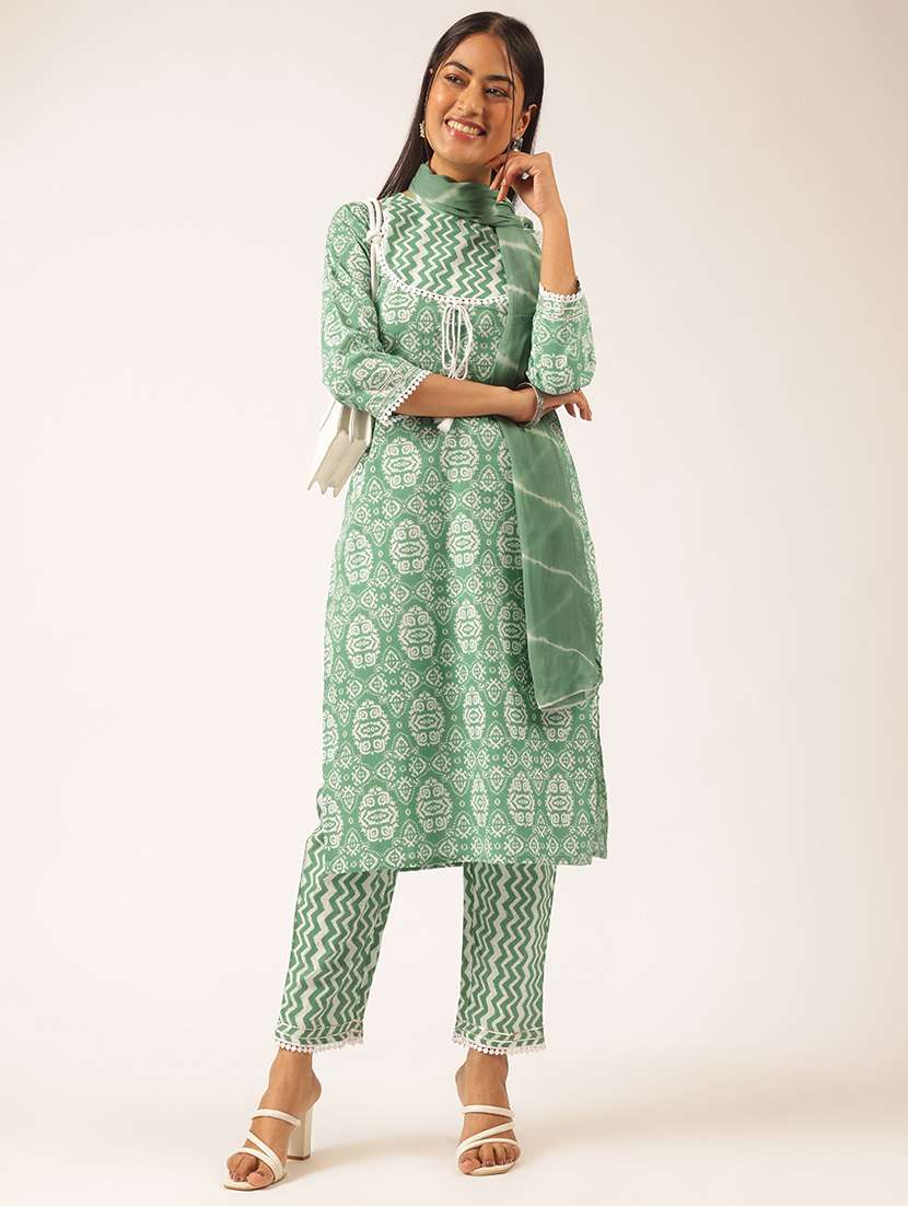 women three quarter sleeve kurta pant with dupatta set