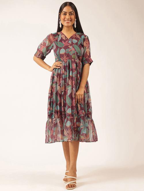 women floral printed puff sleeve tiered dress - 21918911 - Standard Image - 0
