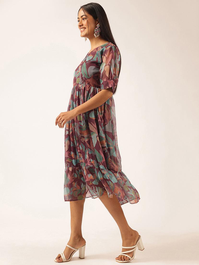 women floral printed puff sleeve tiered dress - 21918911 -  Standard Image - 1