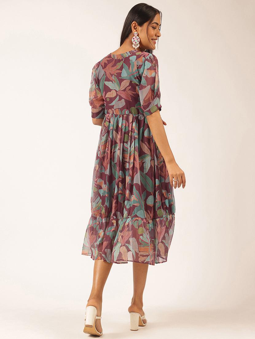 women floral printed puff sleeve tiered dress - 21918911 - Standard Image - 4