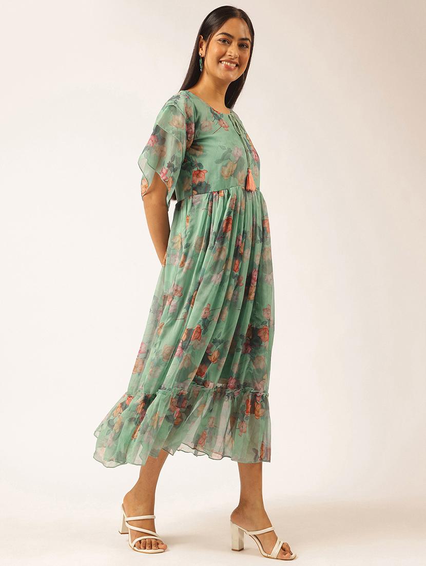 women floral printed tie-up neck tiered dress - 21918912 - Standard Image - 1