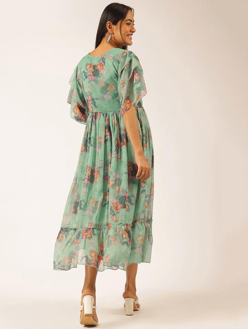 women floral printed tie-up neck tiered dress - 21918912 - Standard Image - 4