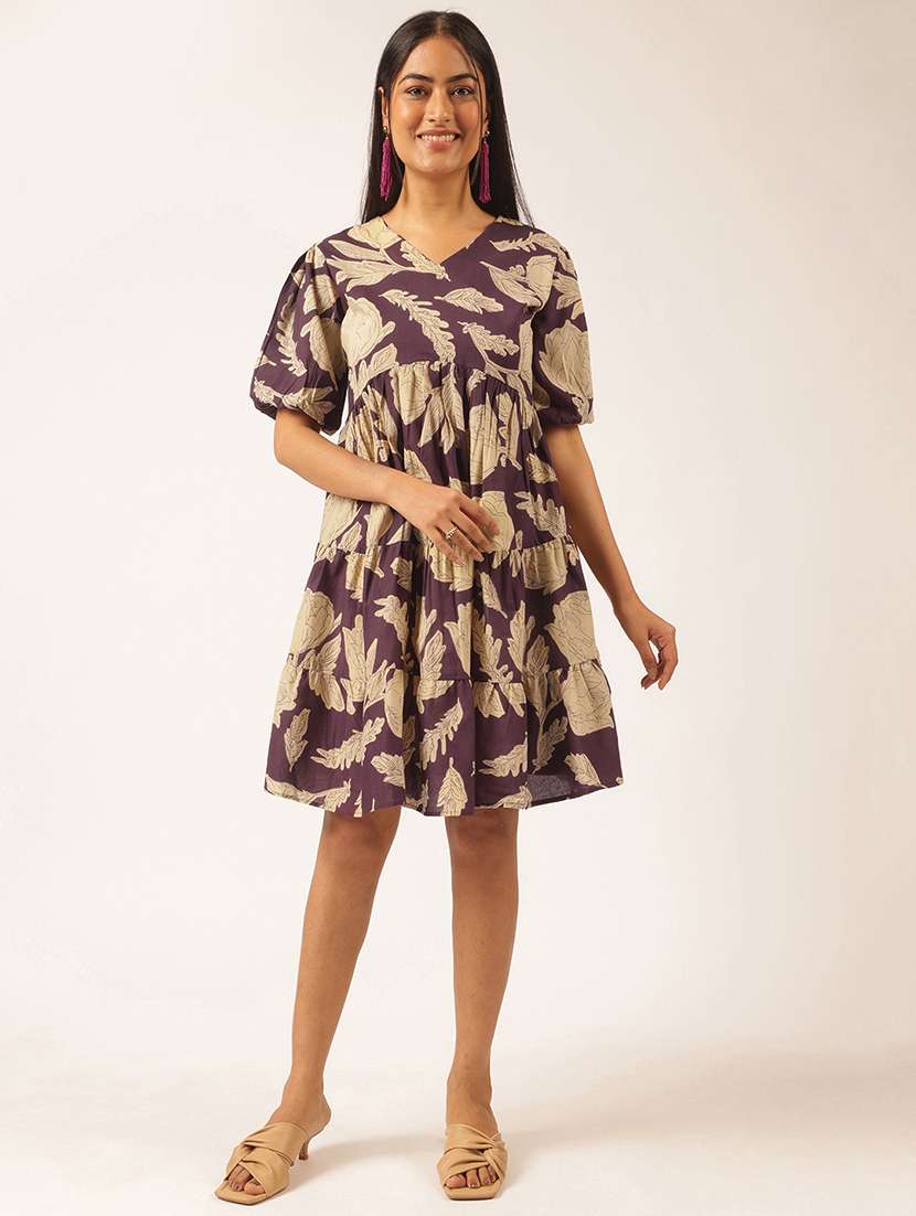 women floral printed puff sleeve tiered dress - 21918913 - Zoom Image - 0