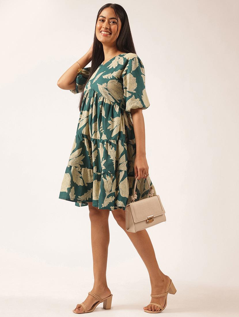 women floral printed puff sleeve tiered dress - 21918914 -  Standard Image - 1