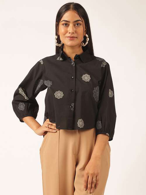 women floral three quarter sleeve high low shirt - 21918917 - Standard Image - 0