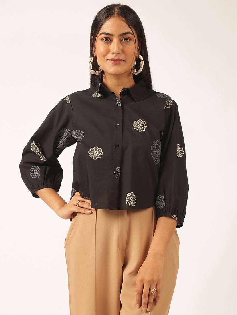 women floral three quarter sleeve high low shirt - 21918917 - Zoom Image - 0