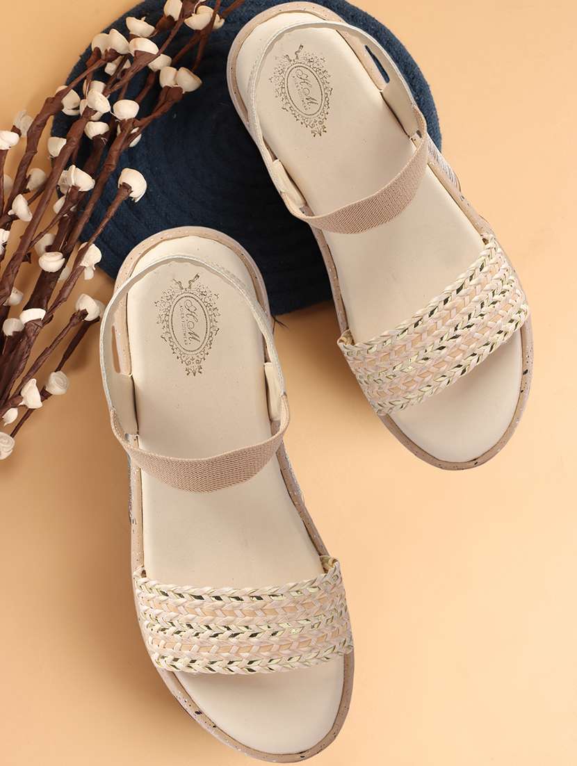 women cream ankle strap wedge