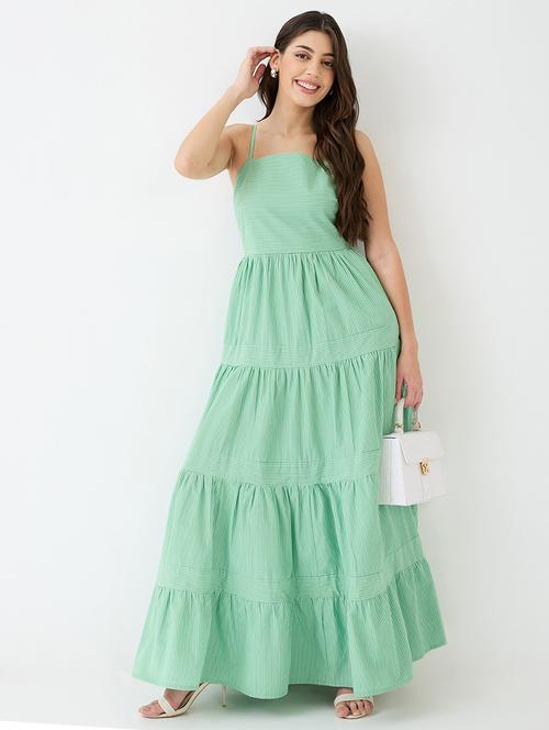 women green square neck strappy shoulder striped smocked tiered fit & flare maxi dress - 21918955 -  Standard Image - 0