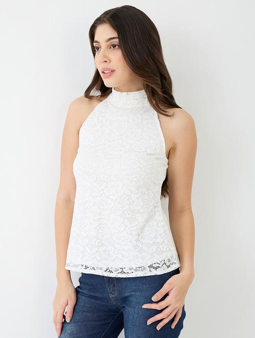 women white halter neck self design floral lace party top - 21918971 - Standard Image - 0