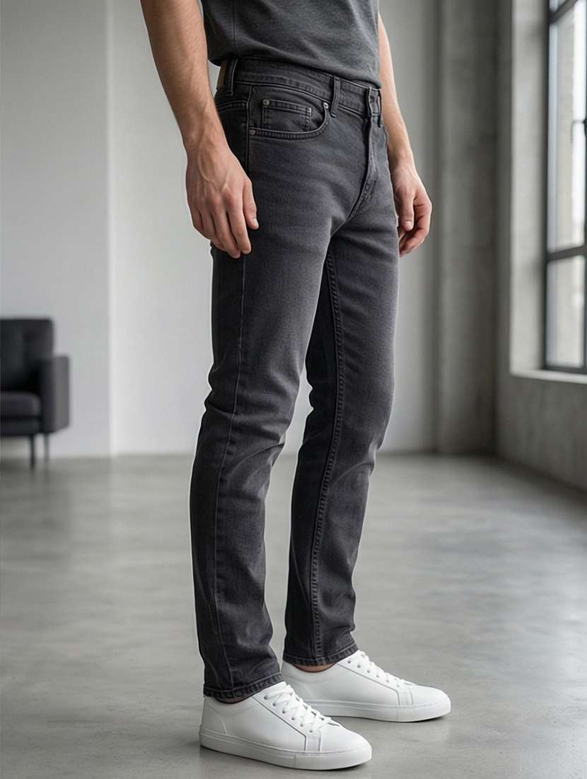 men washed high rise full length tapered jeans - 21919177 -  Standard Image - 1