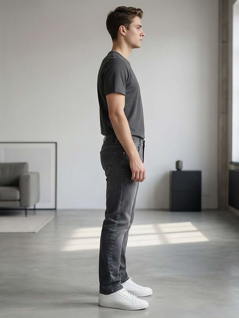 men washed high rise full length tapered jeans - 21919178 -  Standard Image - 1