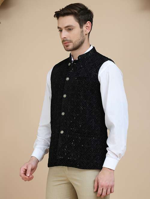 men embroidered sleeveless nehru jacket - 21919288 -  Standard Image - 0