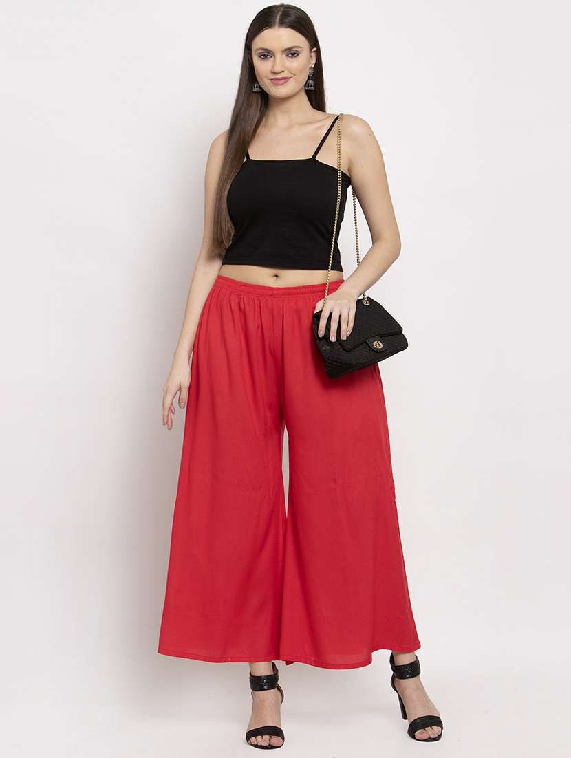 women solid mid rise flared palazzo - 21919487 -  Standard Image - 4