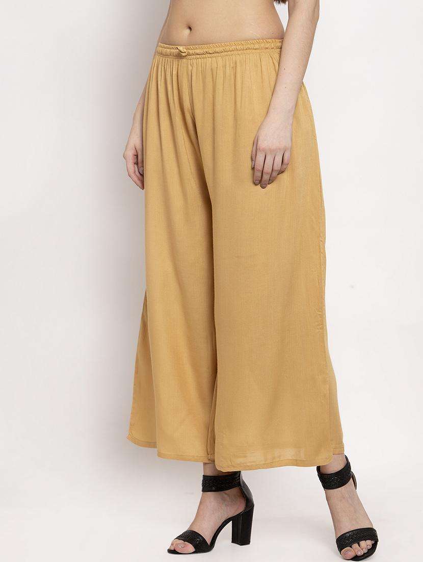 women solid mid rise flared palazzo