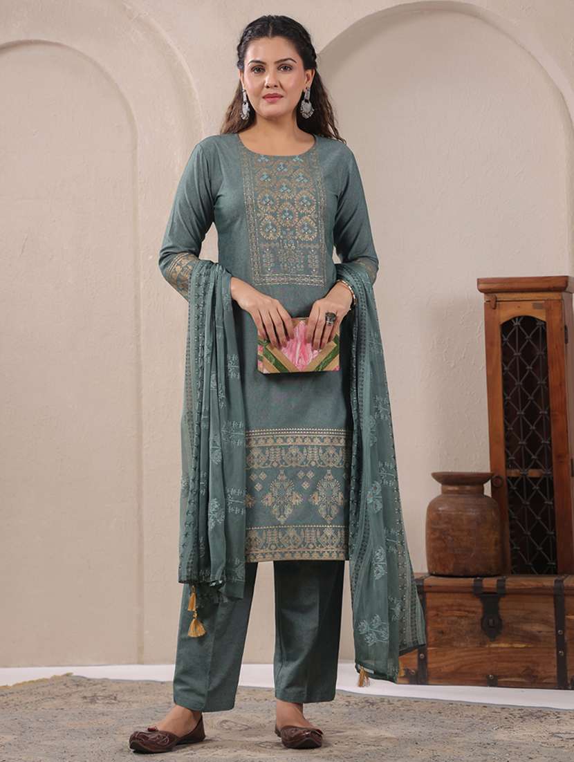 women three quarter sleeve kurta pant with dupatta set