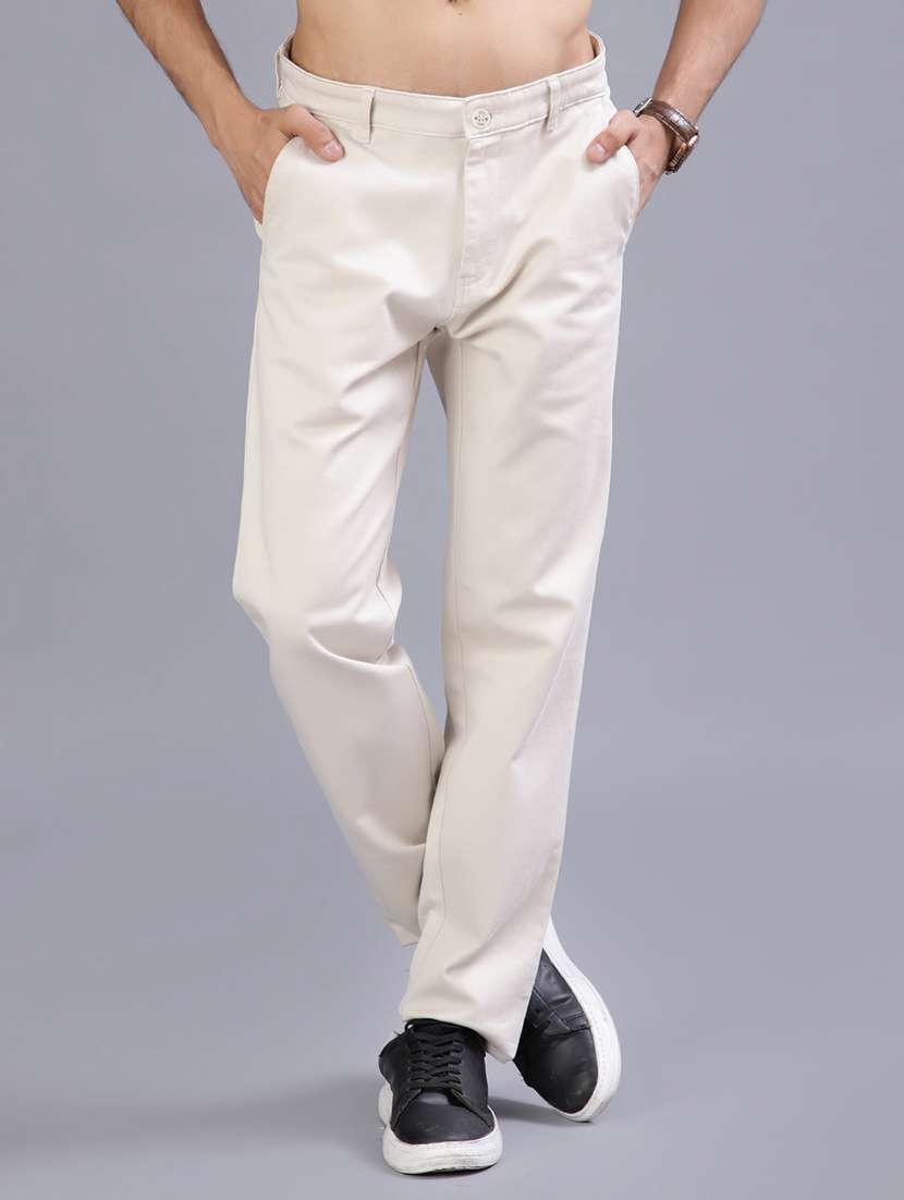 men solid mid rise casual chinos