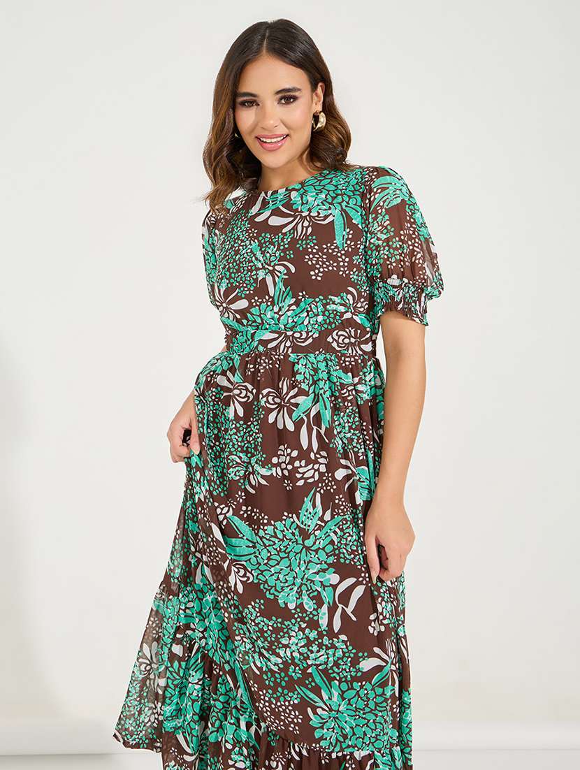 women printed puff sleeves tiered dress - 21919781 -  Standard Image - 4