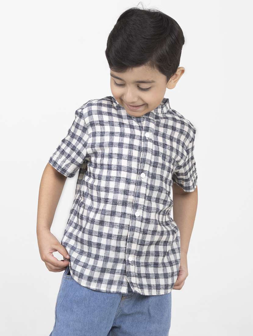 boys checkered mandarin neck short sleeves shirt - 21919840 -  Standard Image - 1