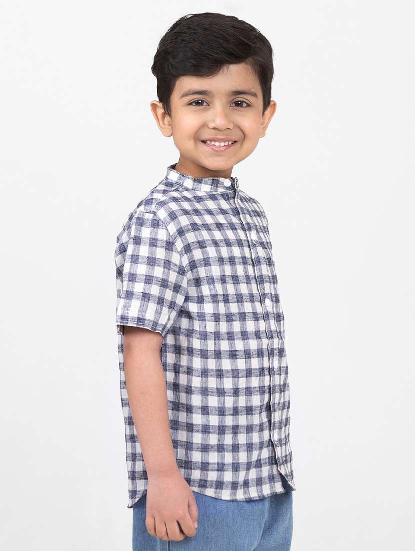 boys checkered mandarin neck short sleeves shirt - 21919842 -  Standard Image - 1