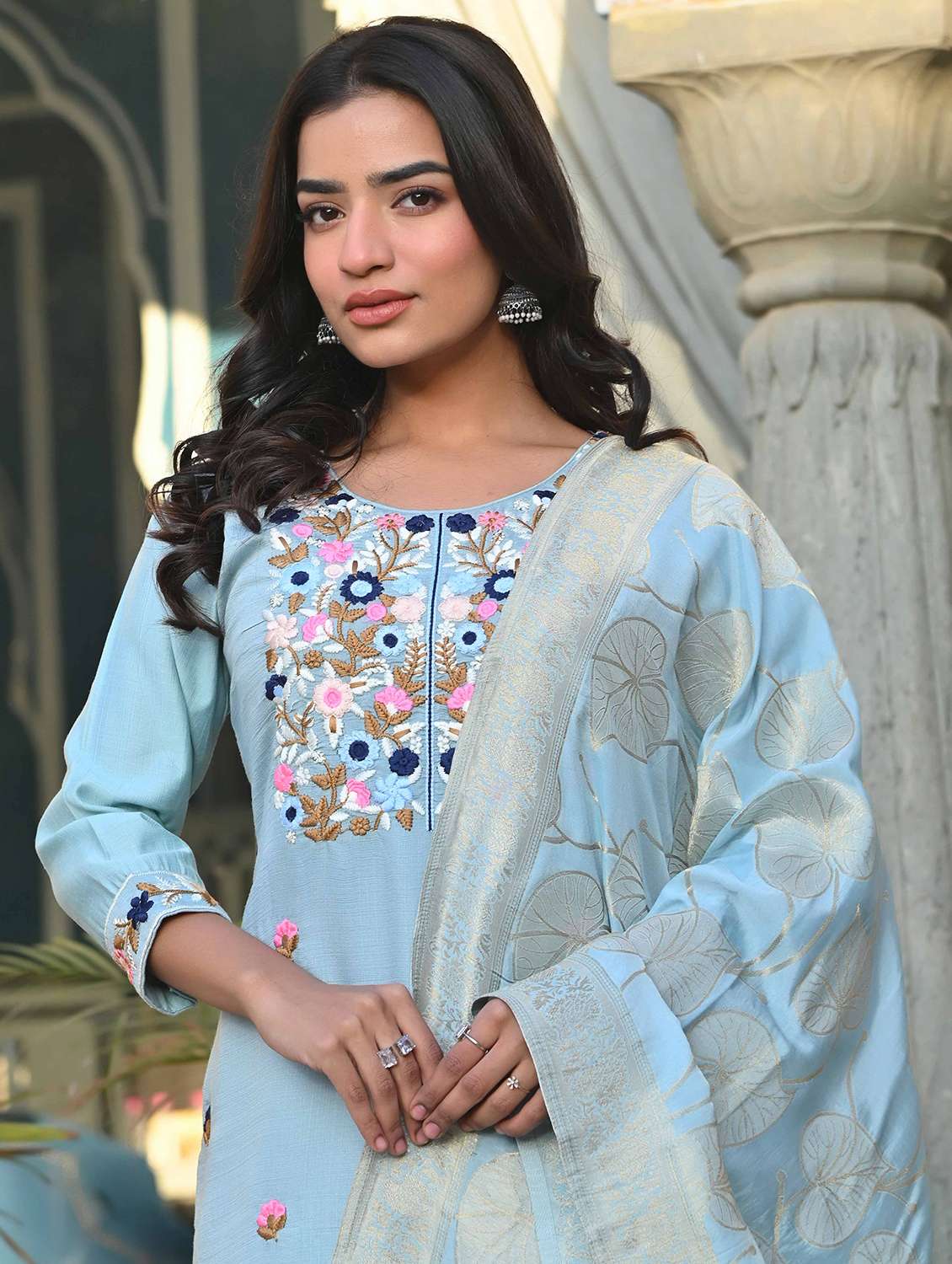 women three quarter sleeve kurta pant with dupatta set - 21919847 - Standard Image - 4