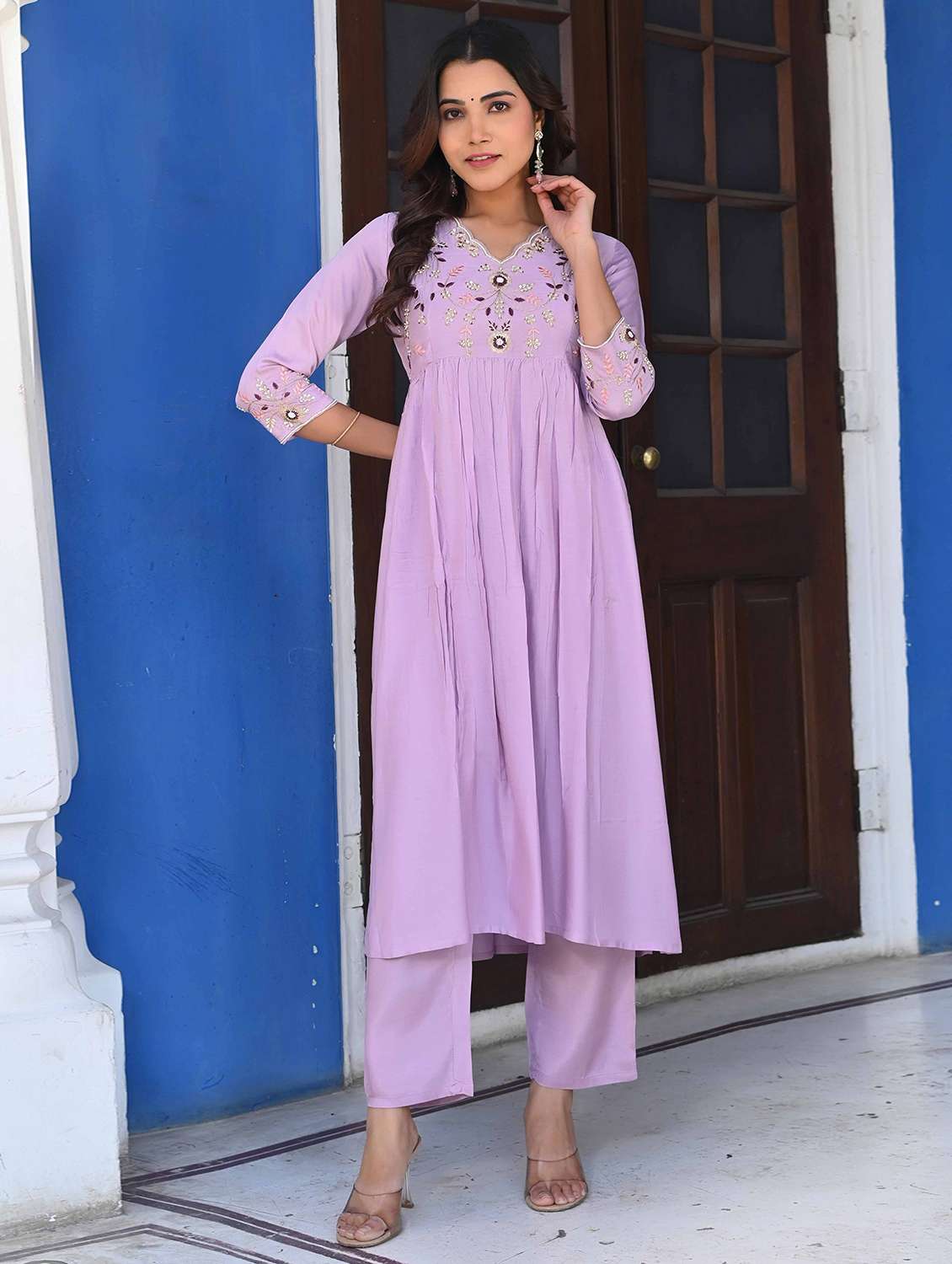women three quarter sleeve kurta pant with dupatta set - 21919849 - Standard Image - 1
