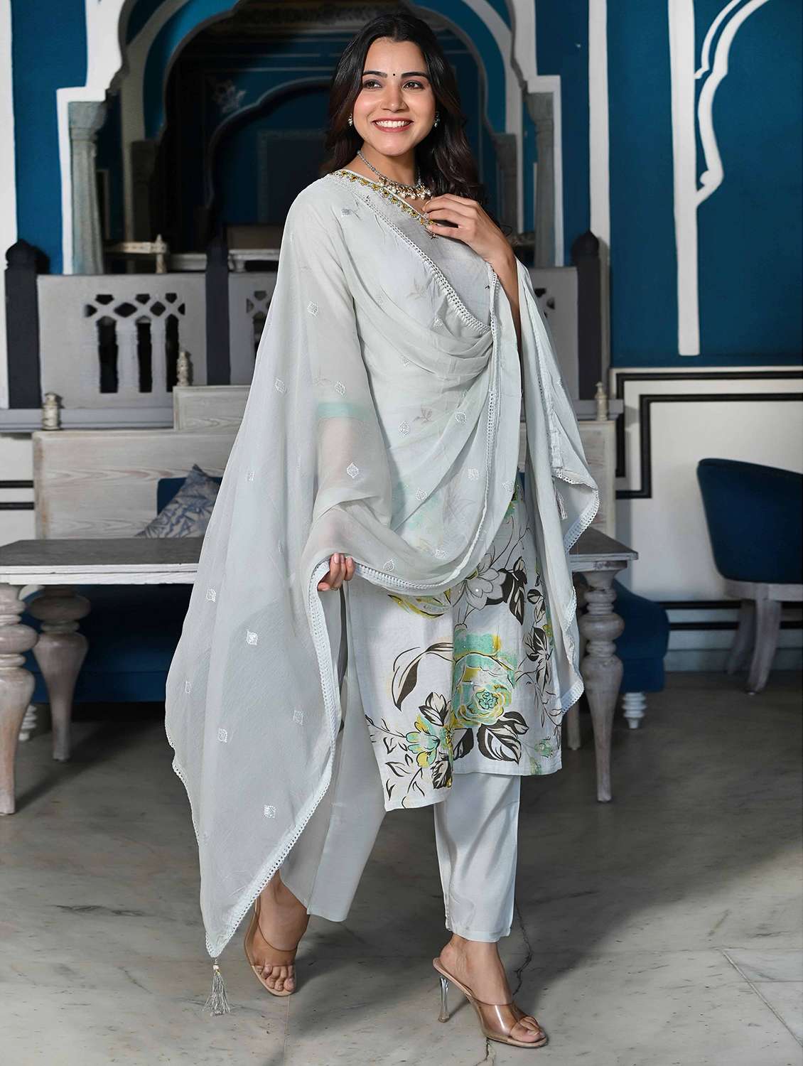 women three quarter sleeve kurta pant with dupatta set - 21919862 -  Standard Image - 1