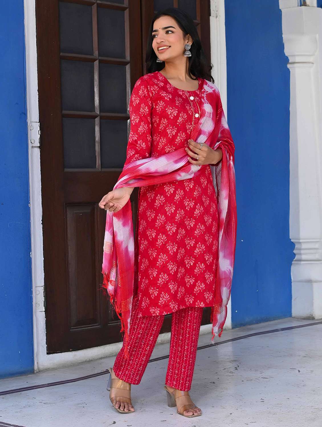 women three quarter sleeve kurta pant with dupatta set - 21919891 -  Standard Image - 1