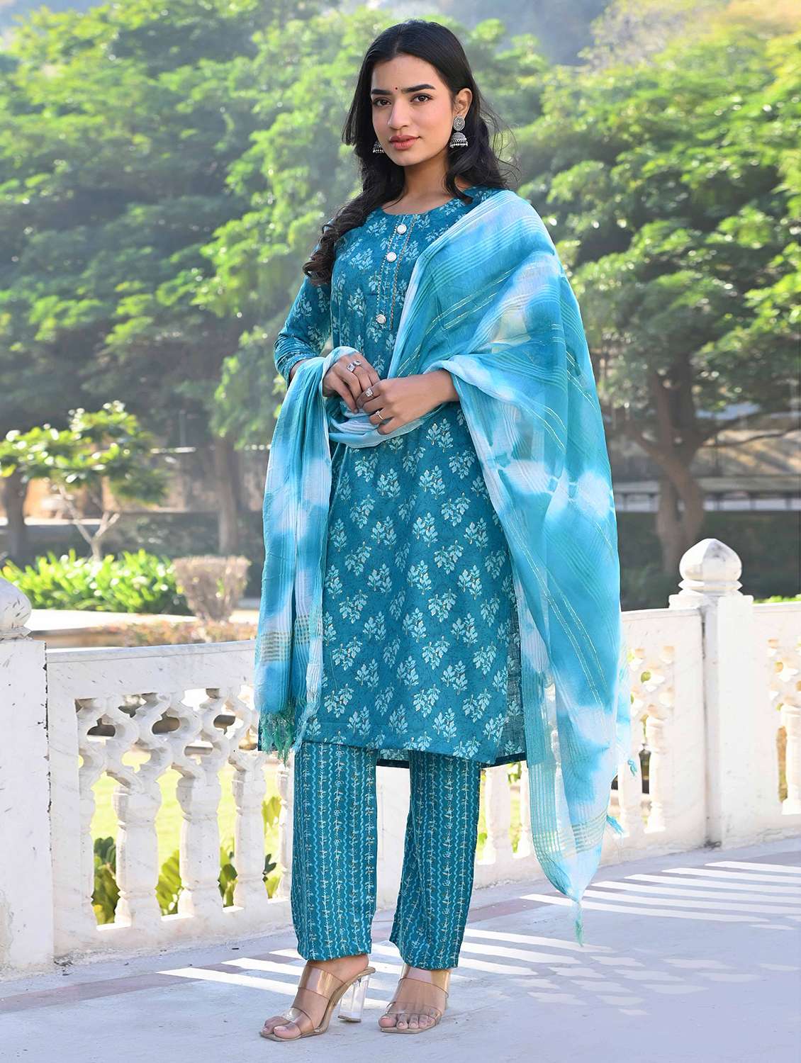 women three quarter sleeve kurta pant with dupatta set - 21919892 -  Standard Image - 1