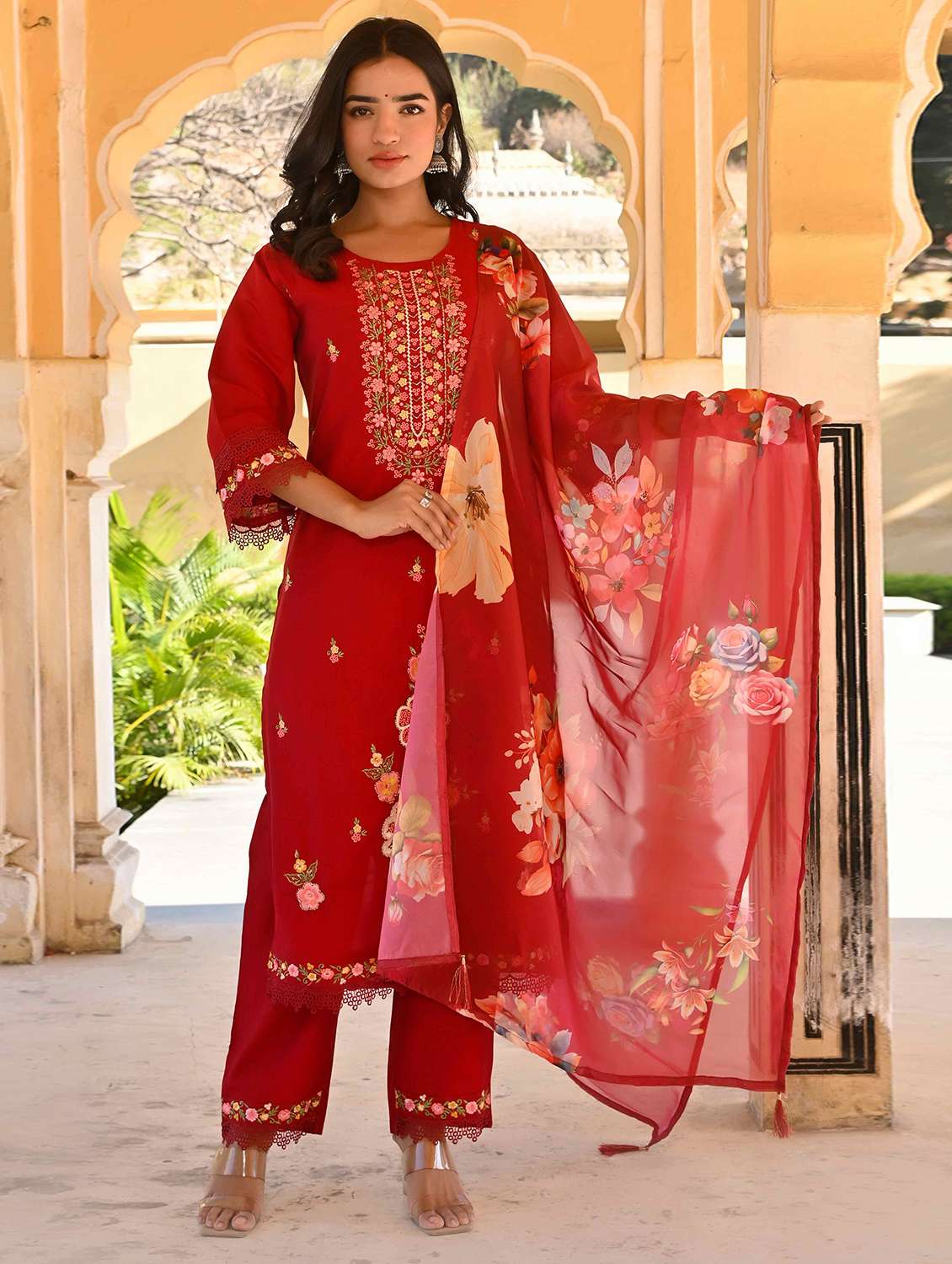 women three quarter sleeve kurta pant with dupatta set - 21919893 -  Zoom Image - 0