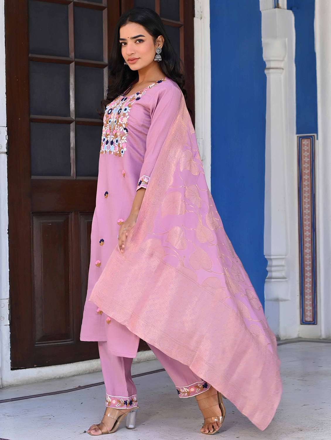 women three quarter sleeve kurta pant with dupatta set - 21919903 -  Standard Image - 1