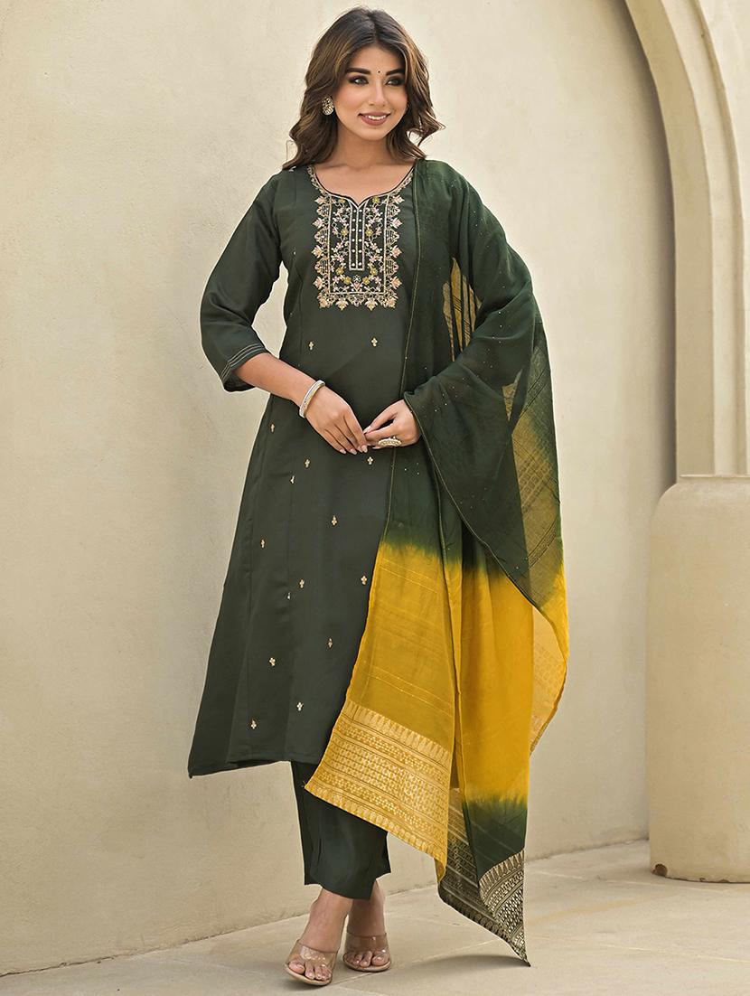 women three quarter sleeve kurta pant with dupatta set - 21919909 -  Standard Image - 1