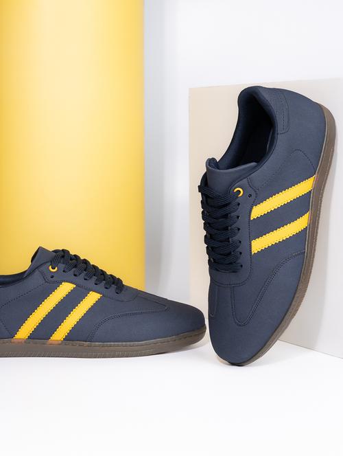 men navy blue solid lace up sneaker - 21919911 - Standard Image - 0